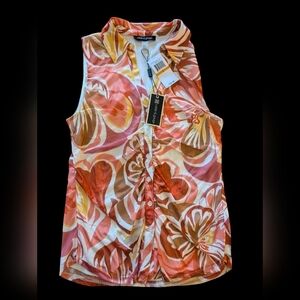 Cable & Gauge Orange Sleeveless Ruched Blouse